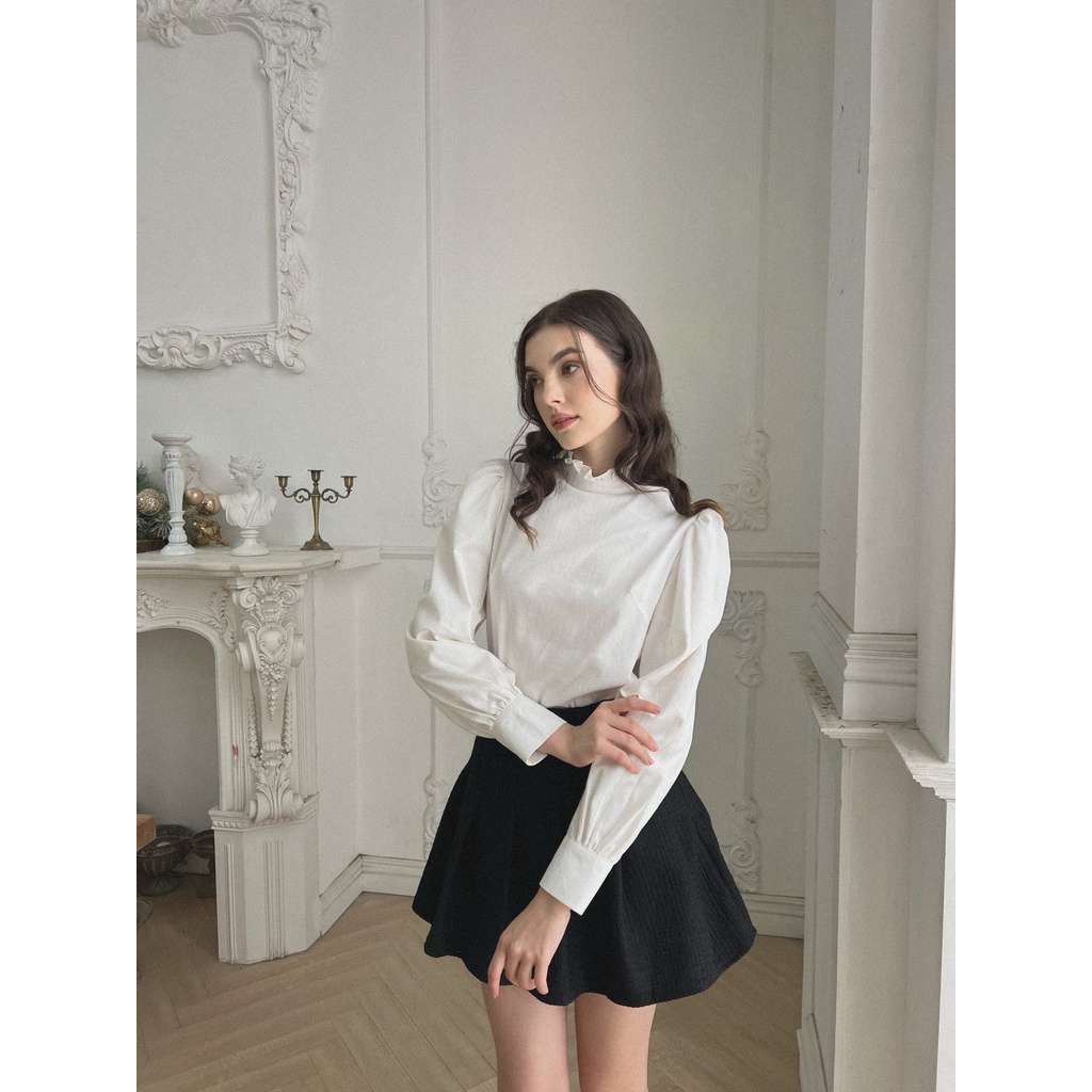 TIFFANY STUDIOS - Sơ Mi Cổ Tròn Tay Phồng Phong Cách Pháp