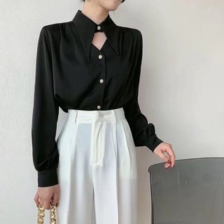 Áo sơ mi lụa nhật _ Áo sơ mi lụa công sở cổ nhọn khoét ngực cao cấp