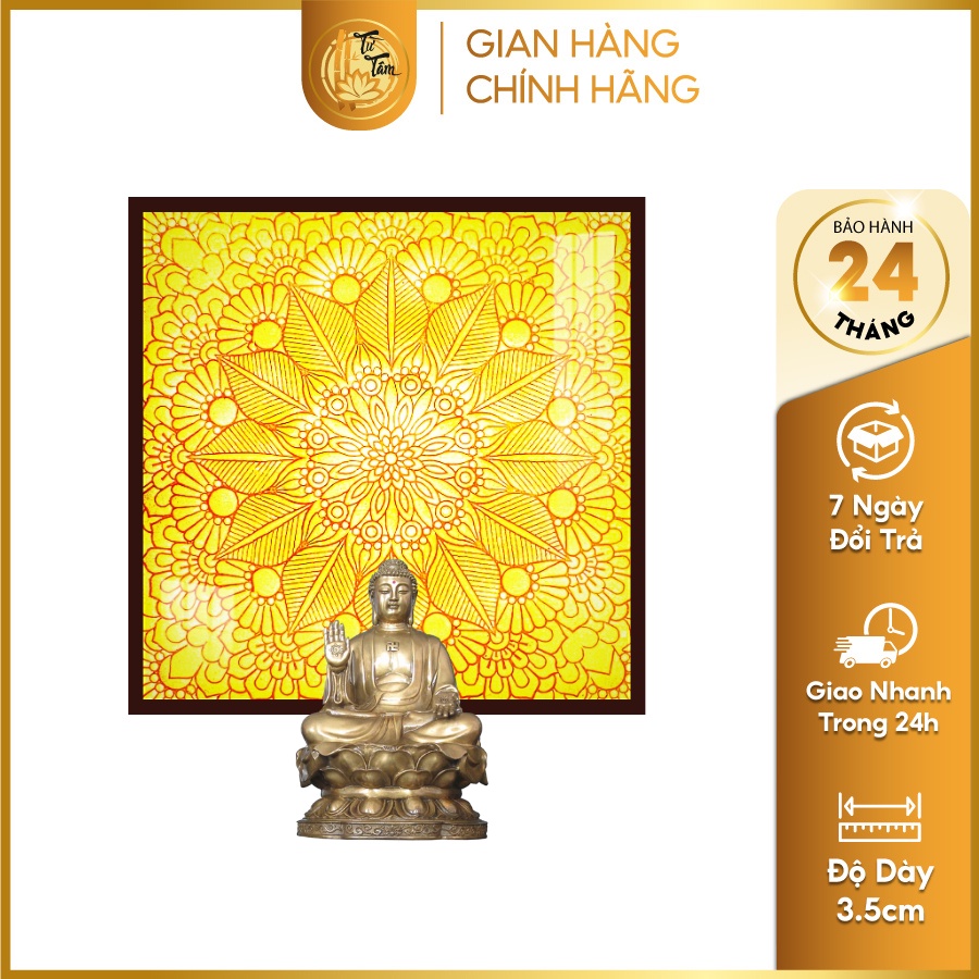 Đèn Hào Quang Phật SMARTHOME TỪ TÂM, Tranh Trúc Chỉ Vuông Hào Quang LED, Trang Trí Bàn Thờ, Tranh SEN ĐOÁ TUTAM-SHTC22