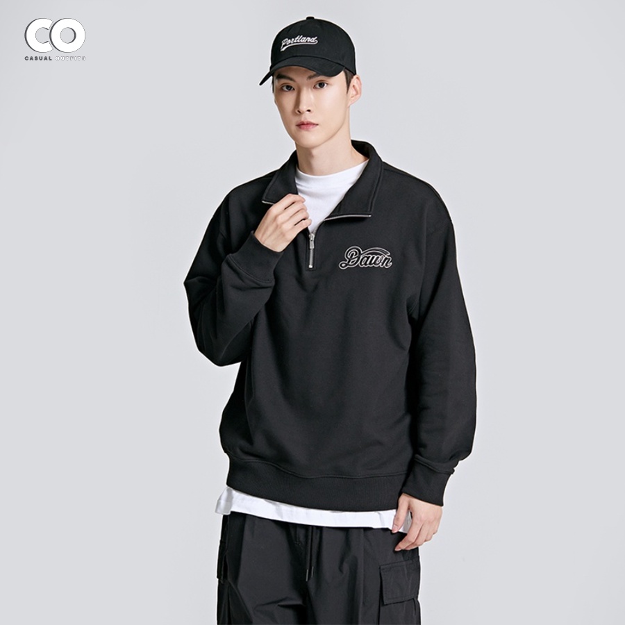 Áo sweatshirt half-zip unisex nam nữ SPAO Dawn - Màu đen
