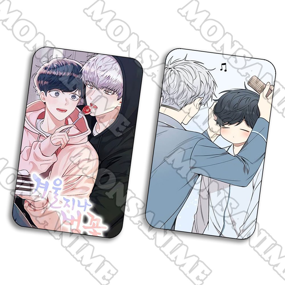 Ảnh card bo góc in hình MÙA XUÂN HOA NỞ ver ĂN BÁNH KEM BL manhua thẻ bo viền 5*8cm anime chibi