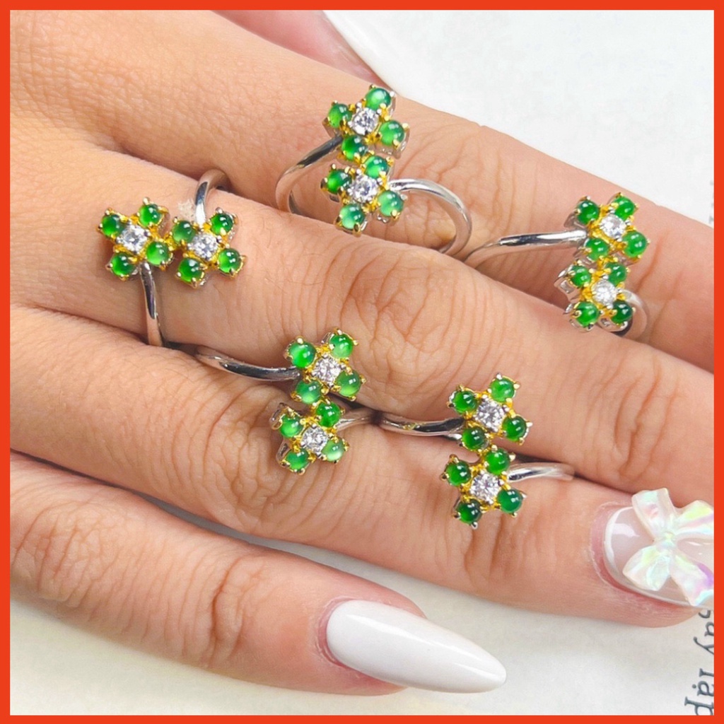 Mẫu bestseller Nhẫn đá hoa màu xanh bọc bạc sang trọng , may mắn Mẫu hot