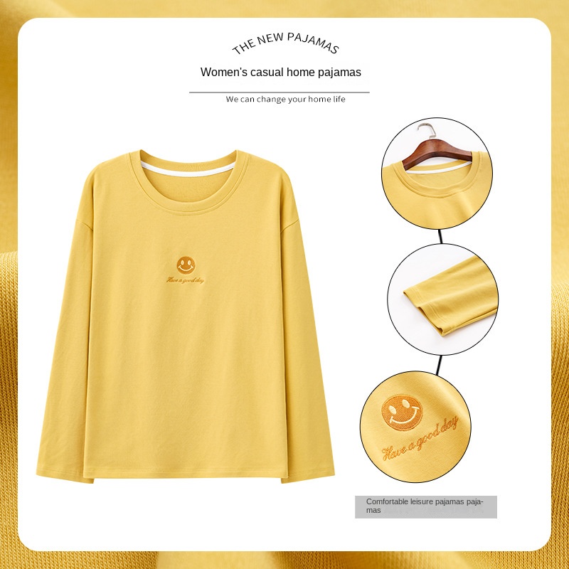 Bộ Đồ Ngủ Liền Thân Vải Cotton Mỏng Tay Dài Cổ Tròn Màu Trơn Thời Trang Xuân Thu Cho Nữ