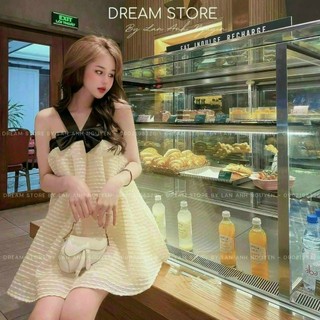 đầm tiểu thư nữ hàn quốc dáng xòe babydoll đầm nữ cổ yếm đính nơ chất xốp cao cấp MyMy store
