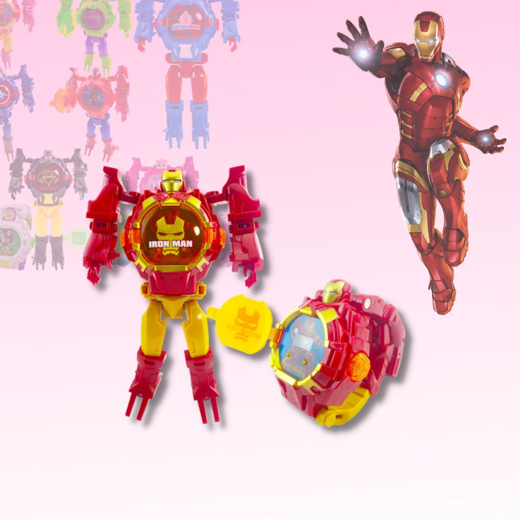 Đồng hồ biến hình robot, Đồng hồ biến hình siêu nhân, có đèn chiếu hình các nhân vật.