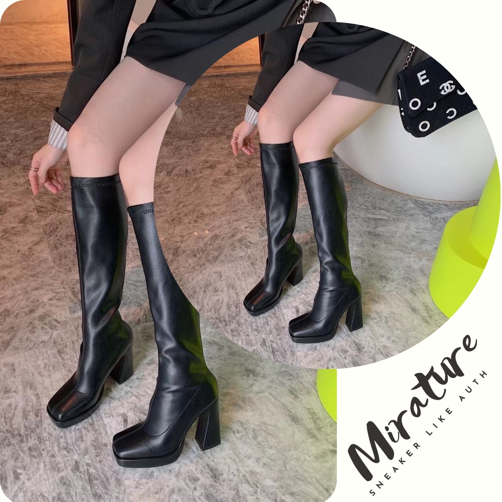 Giày bốt cổ cao, boots cao gót cao đến đầu gối,chất liệu da bò lì, hàng siêu cấp quảng châu, full bo