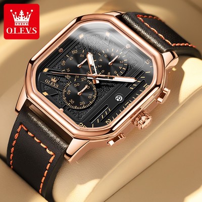 Đồng hồ nam OLEVS 9950 chính hãng dây da chống thấm mặt số có lịch và bấm giờ