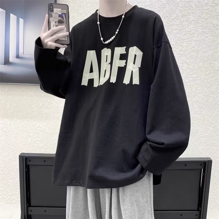 Áo Thun Tay Dài In Chữ Phong Cách hip hop Đường Phố Hàn Quốc Cỡ Lớn M-5XL Cho Nam