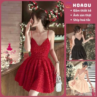 [Ảnh sàn+video] Hàng chuẩn Đầm ren hoa hồng 2 dây dáng xoè công chúa siêu xinh