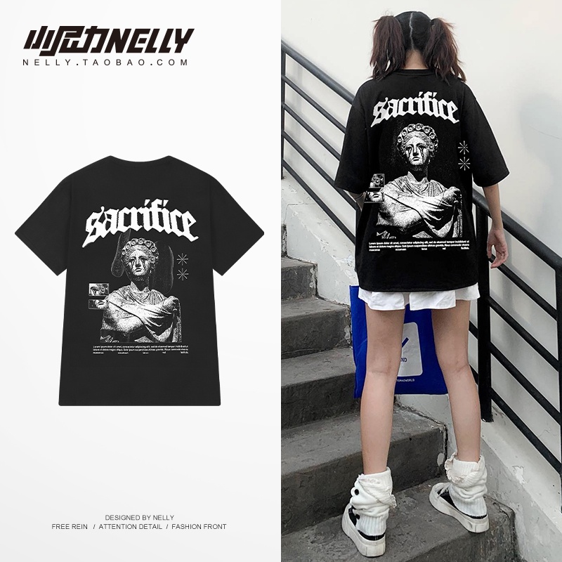 NELLY Áo Thun Cotton Tay Ngắn Dáng Rộng Thời Trang Unisex Dành Cho Nam Và Nữ 10077