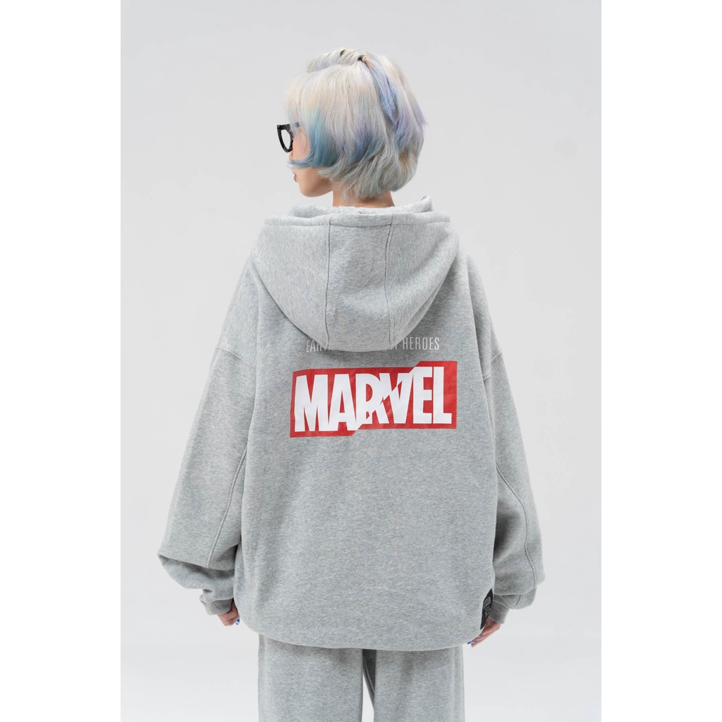 Áo Khoác Nỉ Mũ Unisex BOO Dáng Rộng In Avenger Hero Marvel BZL