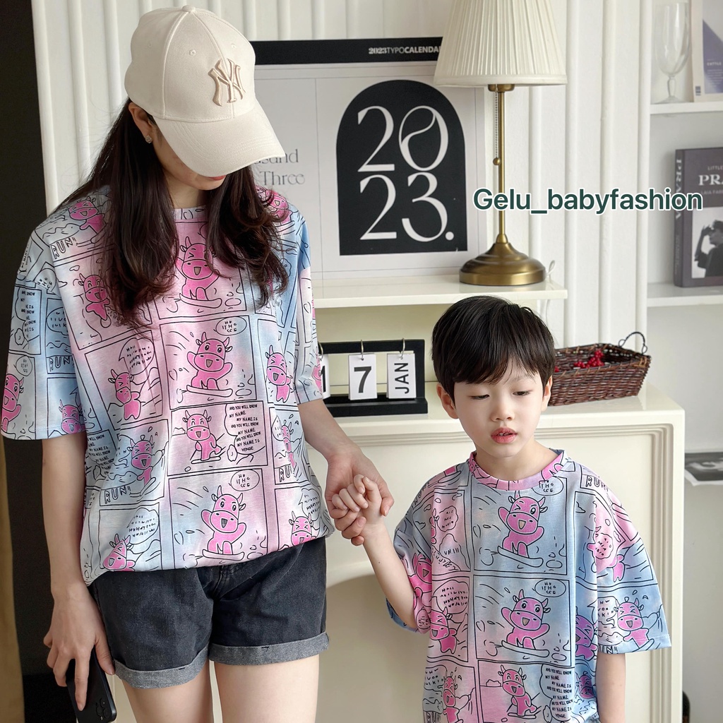 Đồ đôi mẹ và bé, áo đồng phục gia đình GELU KIDS, áo thun, phông cộc tay trẻ em thích hợp mặc đi chơi, ở nhà mùa hè A198