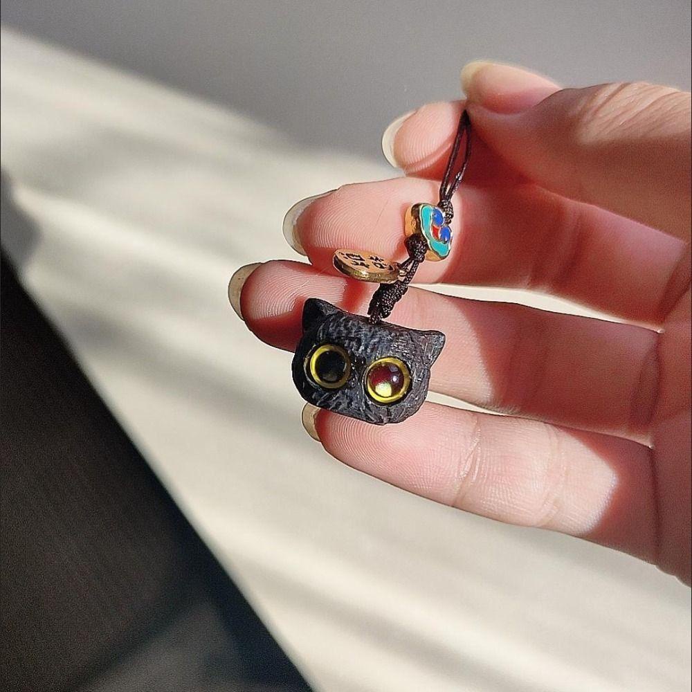 AUGUSTINE Mobile Móc Chìa Khóa Hình Mèo May Mắn Bằng Gỗ Đàn Hương Chống Rơi Chống Thất Lạc Đa Năng