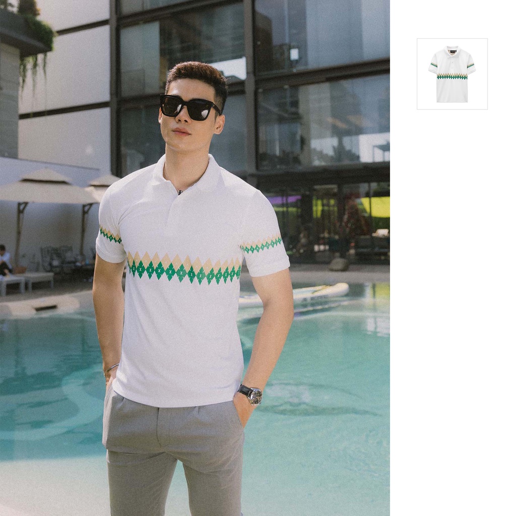 Áo Polo Diamond Pat White 