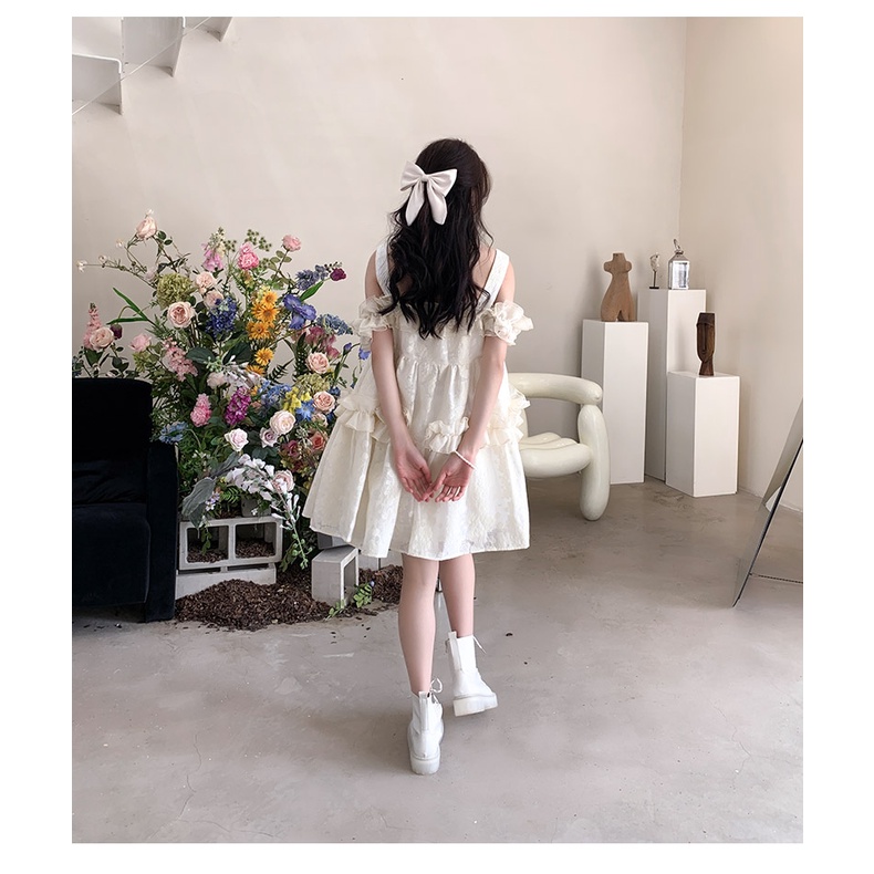 Đầm Trắng Công Chúa V042 2 tầng hở vai 2 dây dáng xòe Váy ngắn thiết kế trễ vai sang trọng Vintage Tiểu Thư