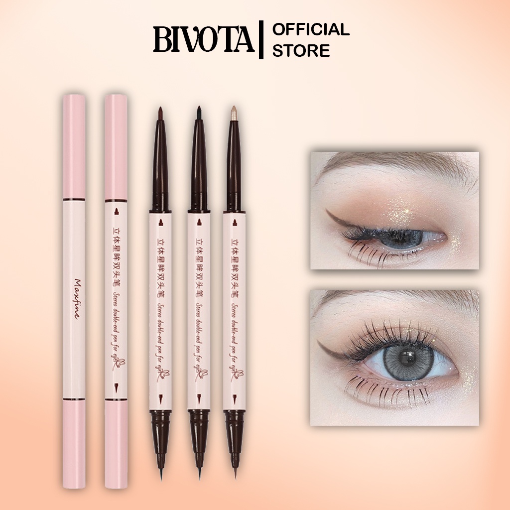 Kẻ mắt Bivota bút kẻ mắt 2 đầu không trôi vẽ bọng mắt eyeliner đen nâu nhũ bạc siêu đẹp BK01