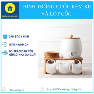 [Có sẵn] Bộ bình trống bằng sứ cao cấp gồm 6 cốc dùng để uống nước và uống trà