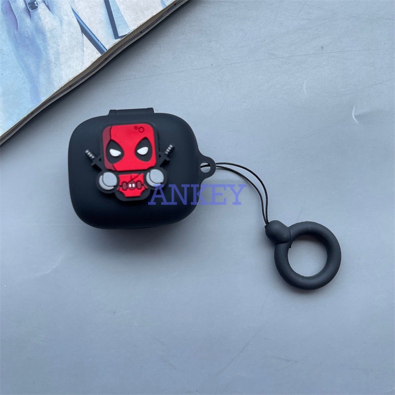 JBL Live Pro 2 / Free 2 / T280 TWS X2 / Wave Flex Earphone Silicone Case Red Deadpool Earbuds Waterproof Shockproof Soft Protective Headphone Cover Headset Skin with Pendant