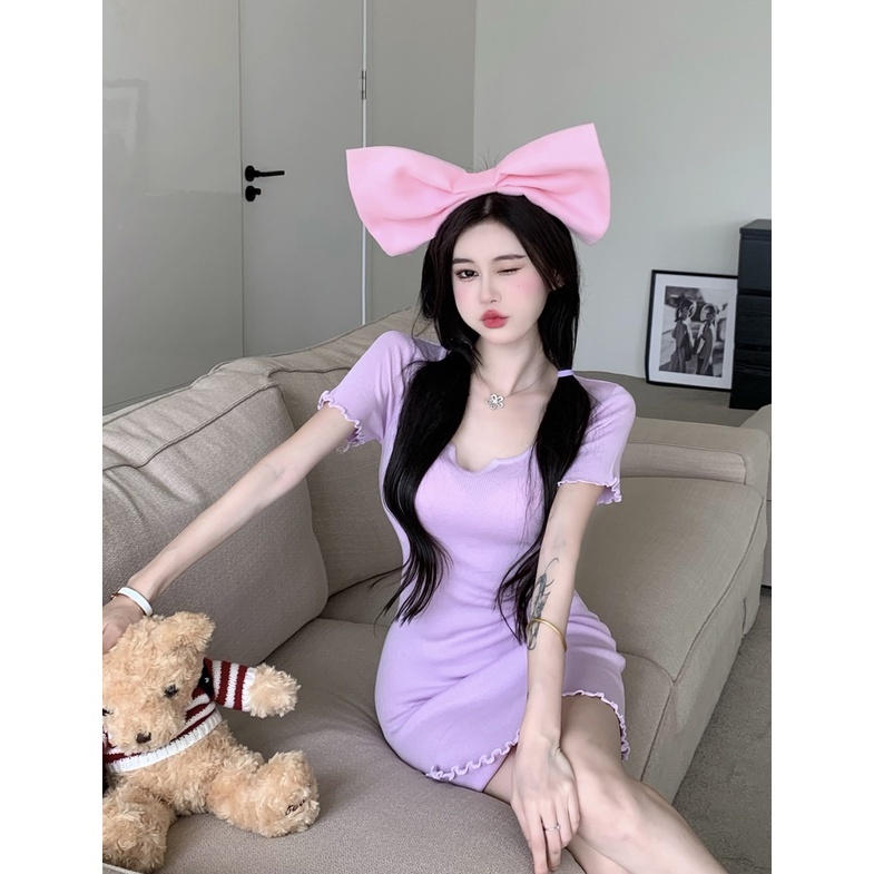 Đầm MIDI Dệt Kim Cổ Chữ V Phối Ren Thời Trang Cho Nữ