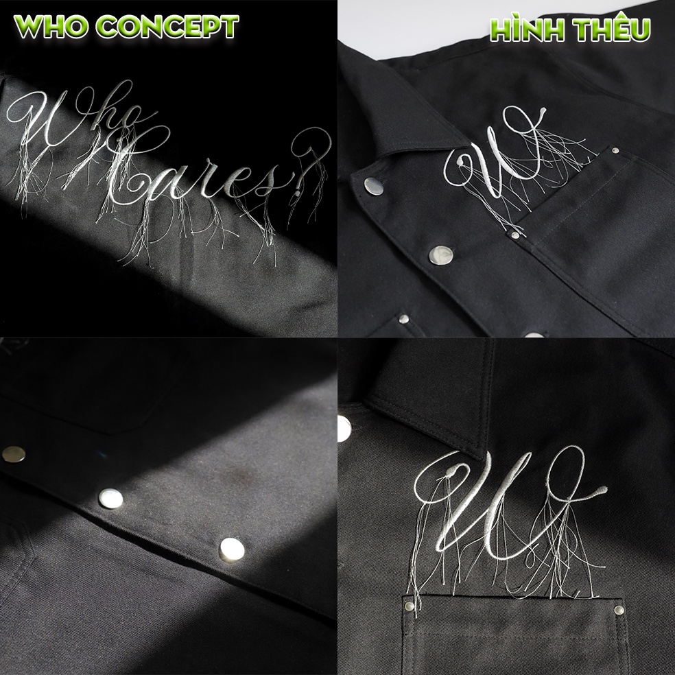 Áo sơ mi tay ngắn WHO CONCEPT, sơ mi boxy màu đen, nút kim loại