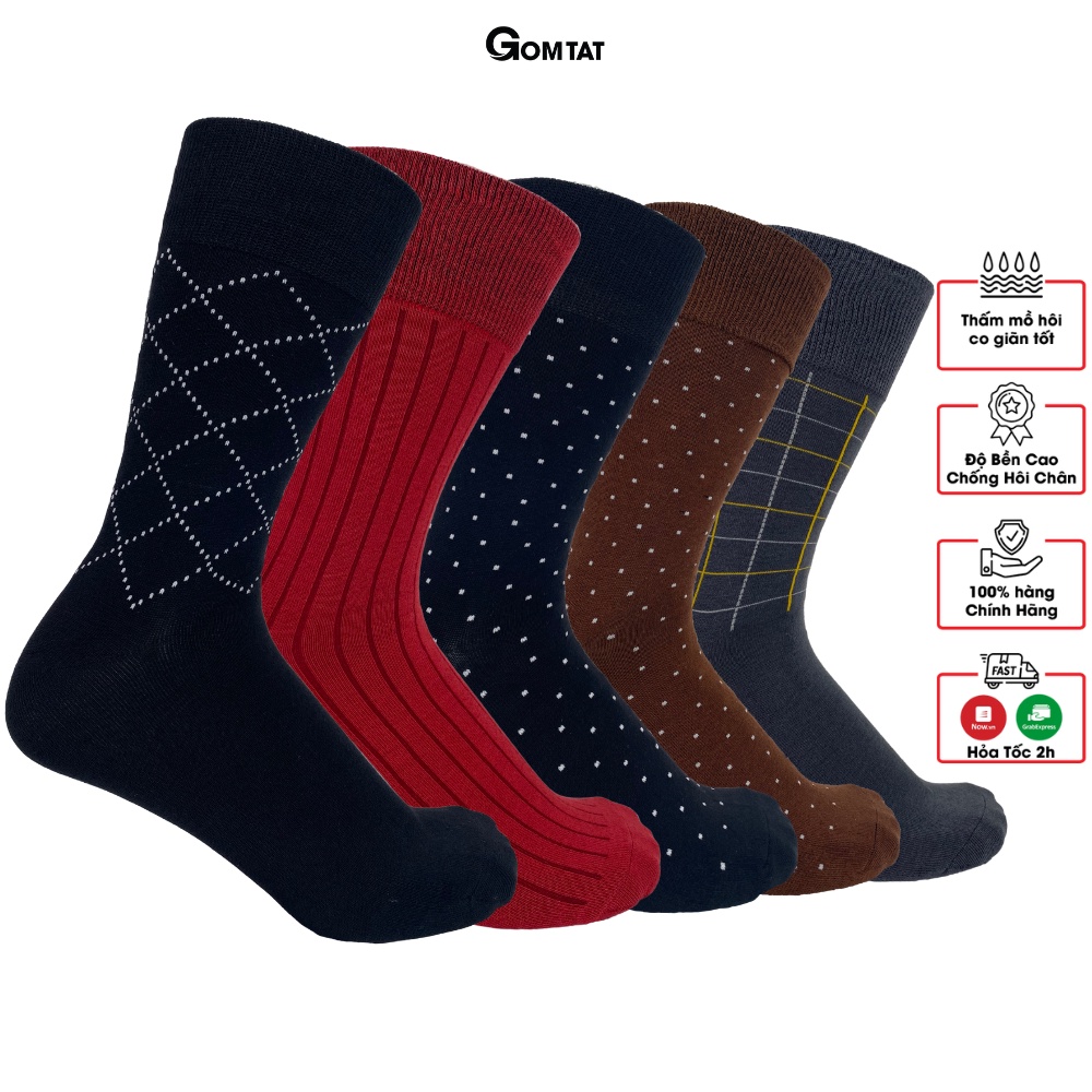 [Hộp 5 đôi] tất nam công sở cổ cao mẫu MIX03, vớ đi giày tây chất liệu cotton hút ẩm thoáng khí - GOM-MIX03-CB5