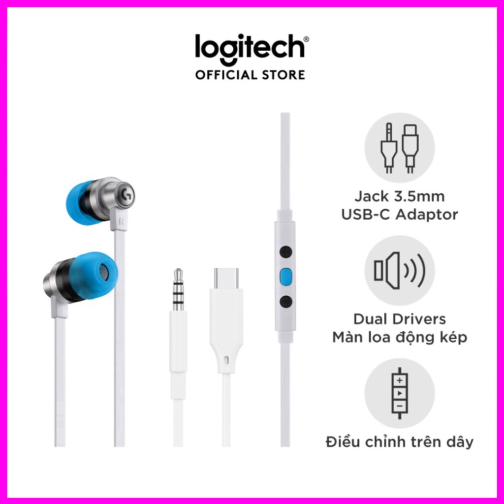 Tai nghe game in-ear Logitech G333 KDA - Dual Drivers, Jack 3.5mm, Mic và điều khiển dây