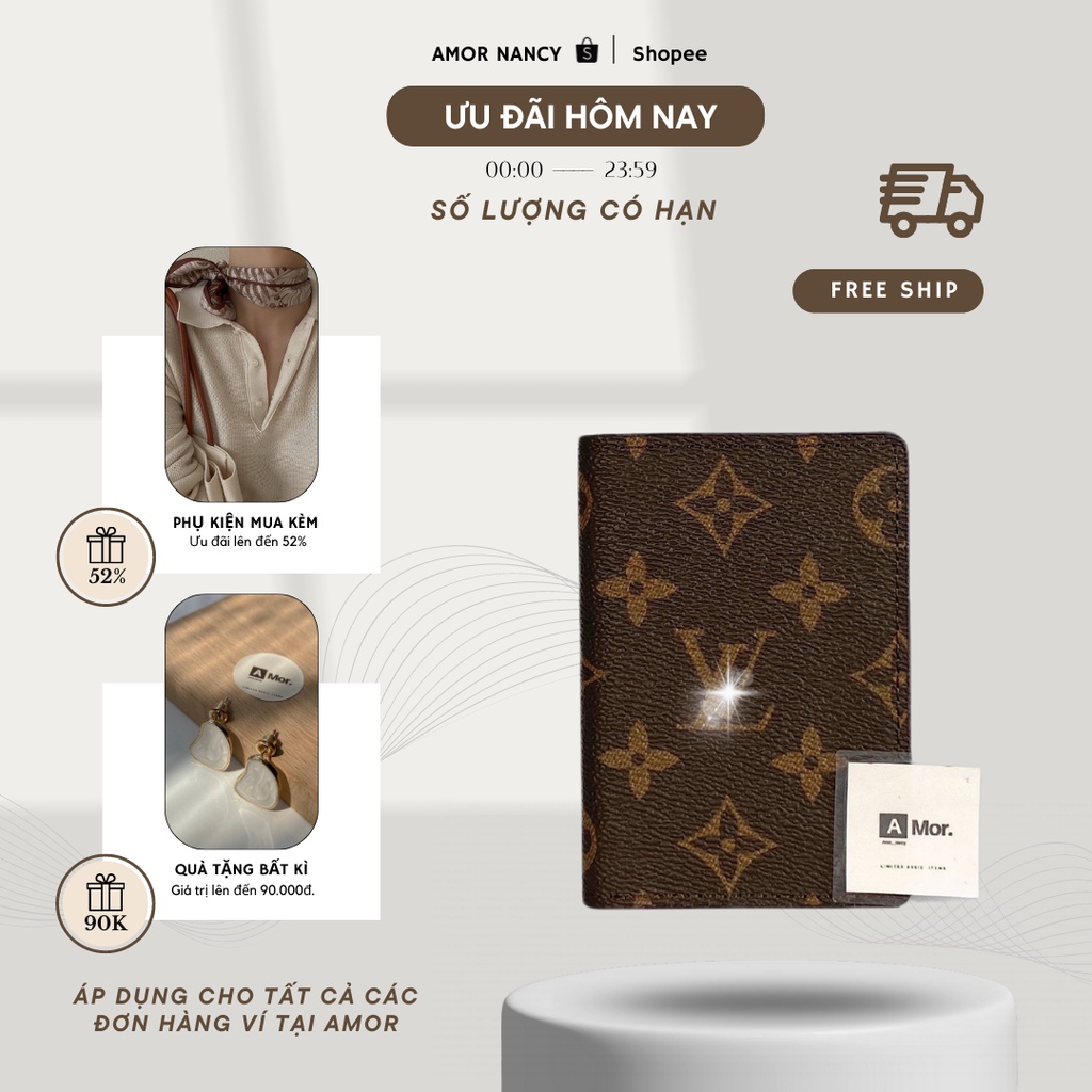 Ví nữ ngắn mini, Ví cầm tay nữ AMOR NANCY 8x11cm, Bóp nam đựng thẻ 5 ngăn