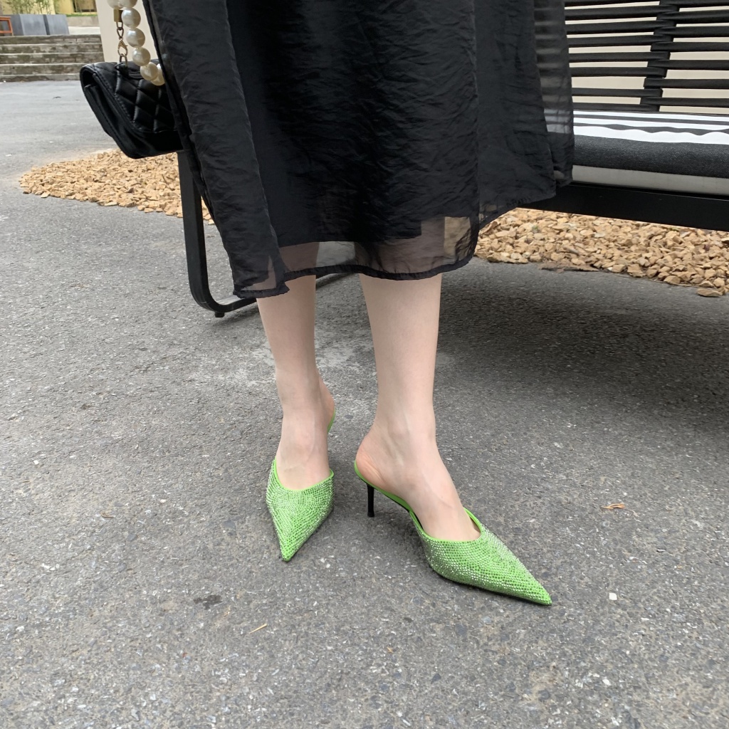 Dép Cao Gót Mũi Nhọn Đính Đá Lấp Lánh Phong Cách Mới 2023