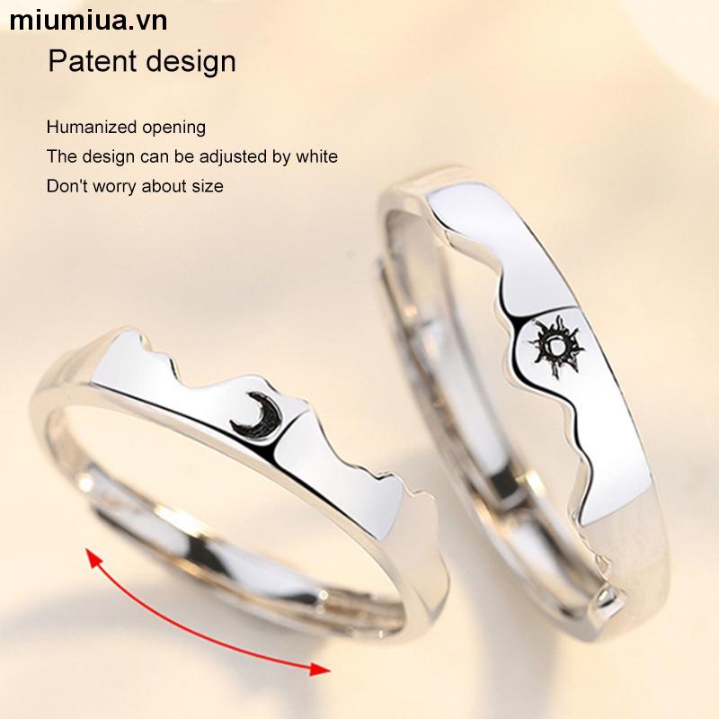 miumiua🔮Nhẫn hợp kim đồng họa tiết mặt trời/mặt trăng có thể điều chỉnh thời trang dành cho cặp đôi