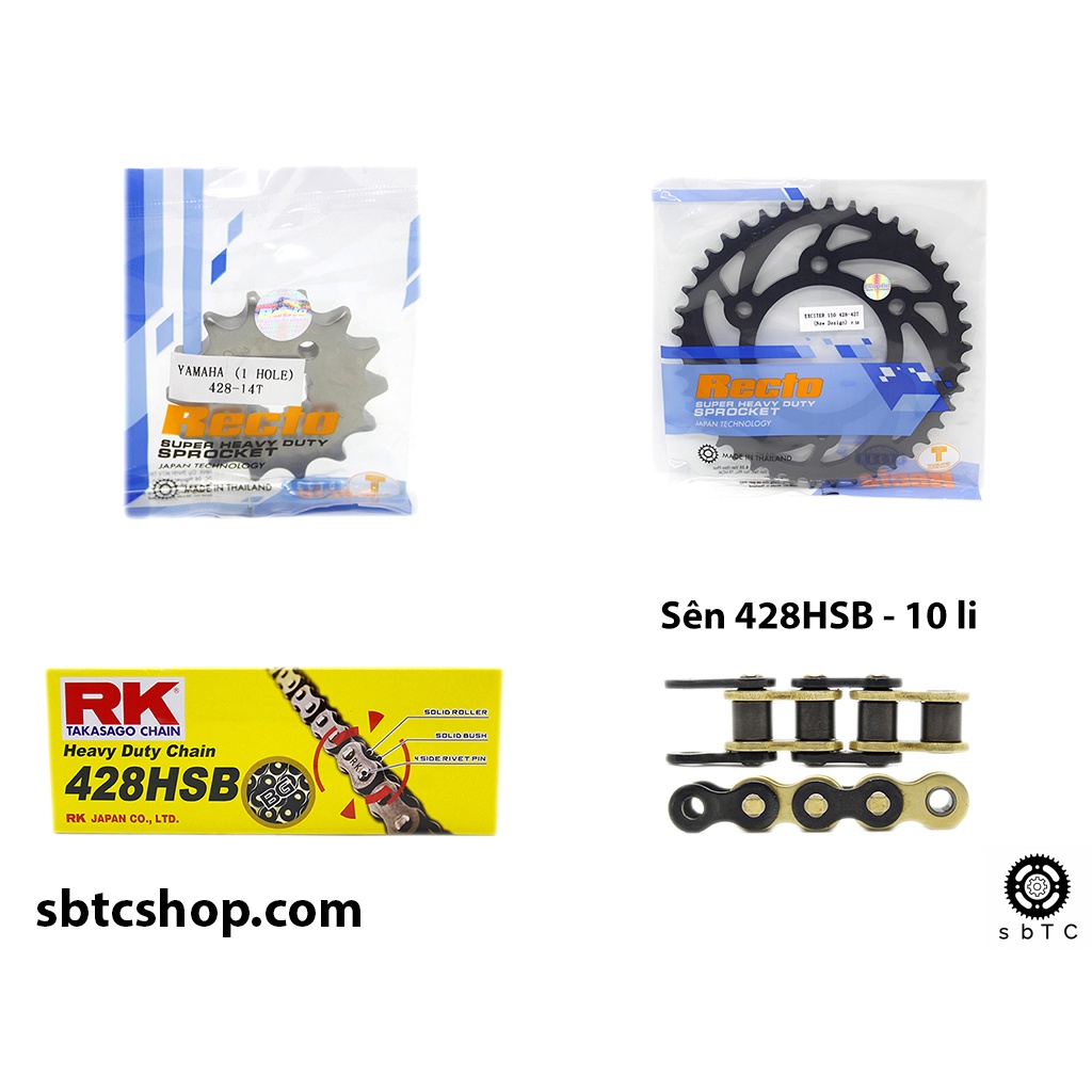 NSD Nhông dĩa RECTO sên RK đen vàng 428HSB Yamaha Exciter 150 chính hãng