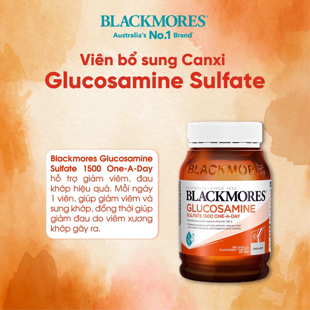 Viên uống bổ xương khớp Glucosamine 1500mg Blackmores 180 viên, hỗ trợ các vấn đề của xương khớp