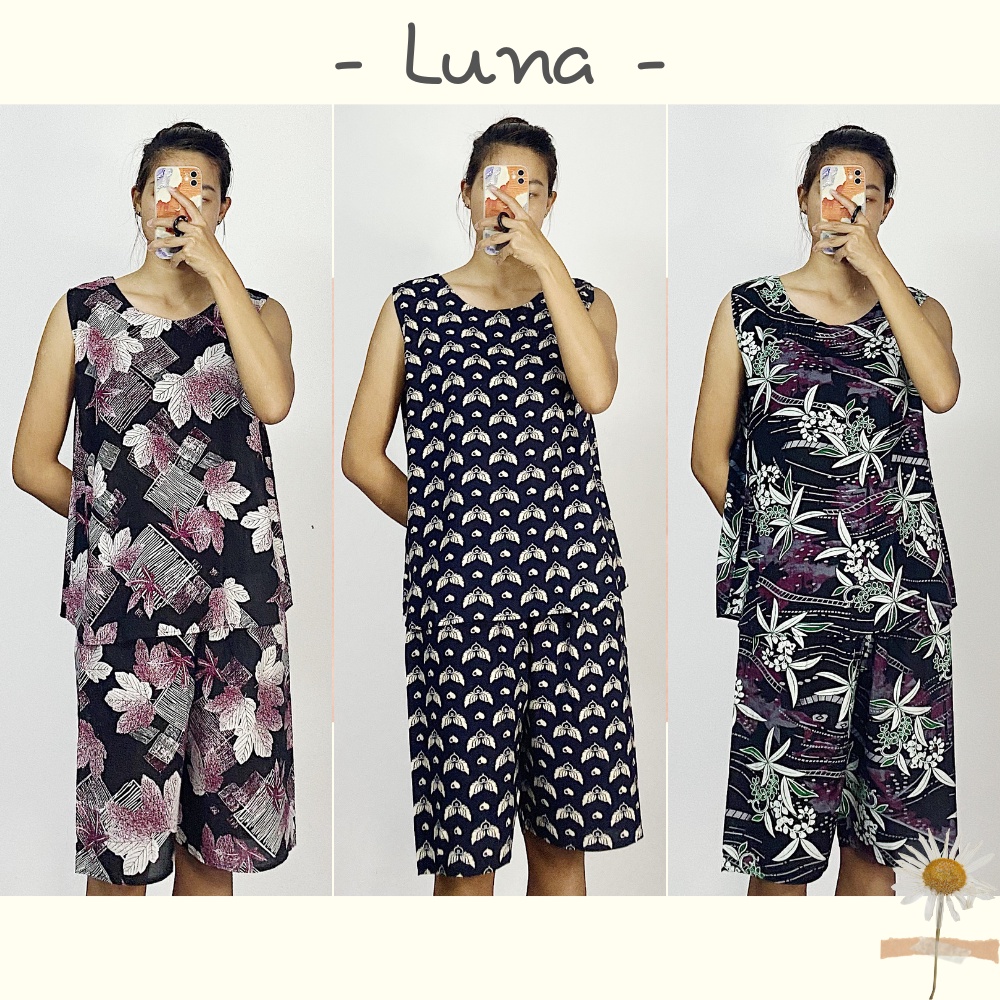 Đồ bộ trung niên mặc nhà nữ vải tole lanh thoáng mát dành cho mẹ và bà LUNA quần lửng áo sát nách dưới 75kg