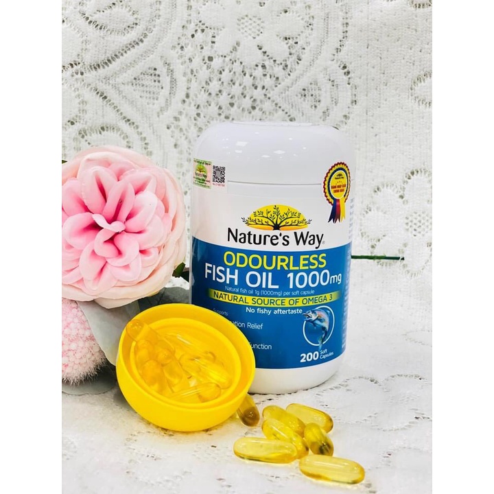 Viên Uống Dầu Cá Nature’s Way Odourless Fish Oil Tăng Cường Sức Khoẻ Tự Nhiên Không Mùi 1000mg - 200 Viên