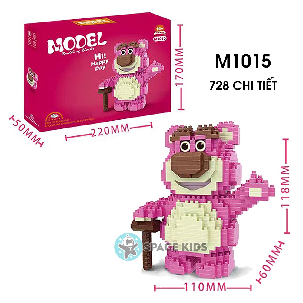 Đồ chơi Mô hình lắp ráp le.go Gấu dâu Lotso, Đồ chơi lắp ráp mô hình 3d gấu hồng Lotso
