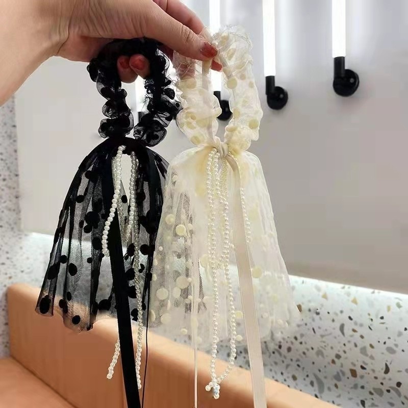 Dây Buộc Tóc Đính Ngọc Trai Và Nơ Phong Cách Hàn Quốc Cho Nữ