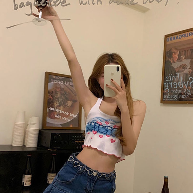 Áo hai dây XINLANYASHE in họa tiết thời trang phong cách Hàn Quốc gợi cảm dành cho bạn nữ