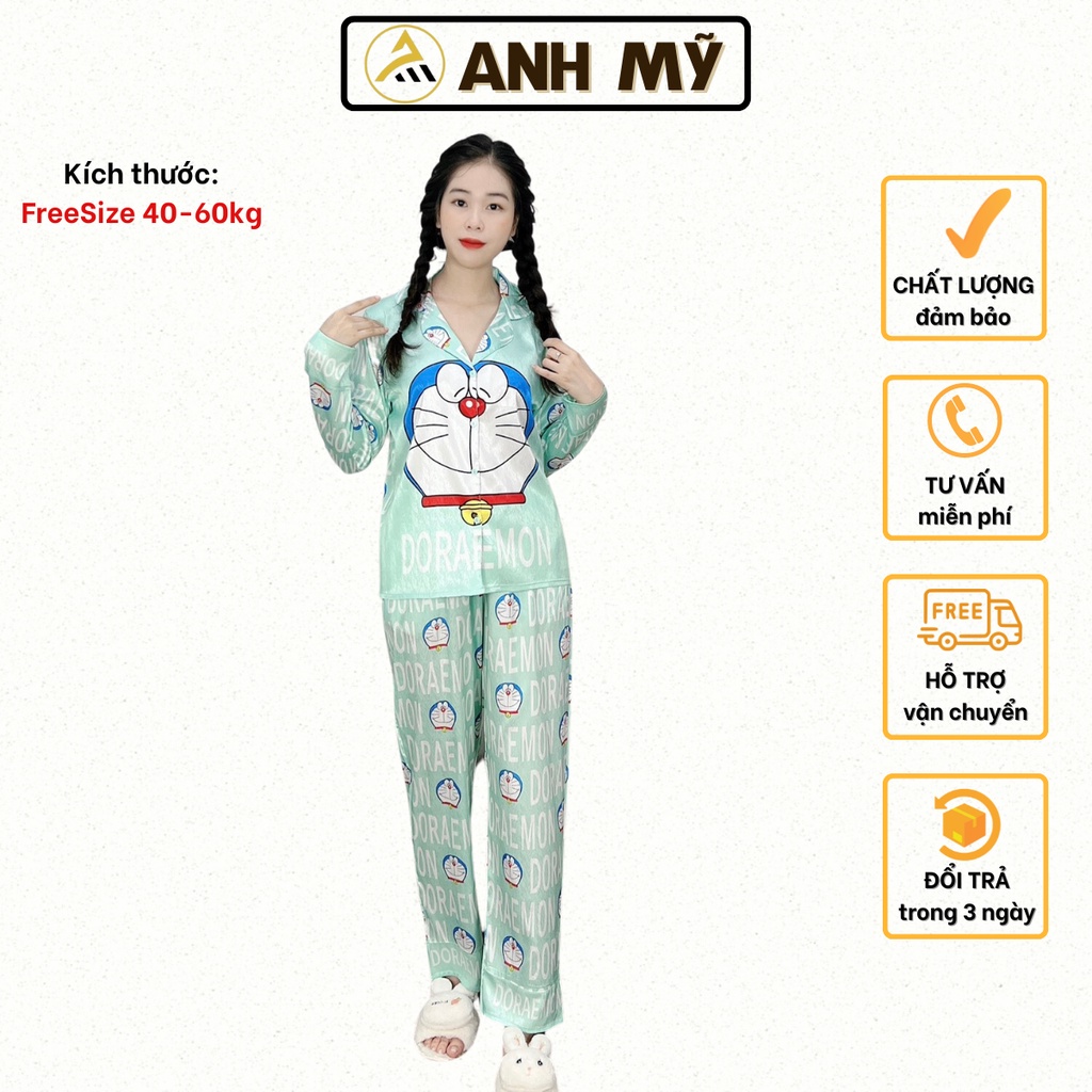 Đồ bộ pijama ANH MỸ chất liệu lụa xước ánh kim cao cấp chính hãng tay dài quần dài XUOCTDQD-06-DRM