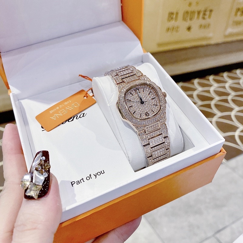 Đồng Hồ Davena 61665  Chính Hãng Máy Nhật Quartz , Kính Sapphire Mặt Vuông Full Đá