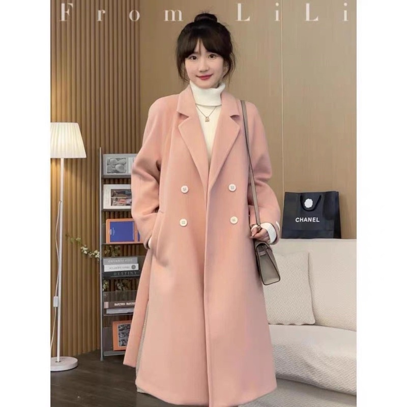 ÁO MANGTO DÁNG DÀI CỘT EO MÀU HỒNG RUỐC lương su shop