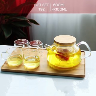 Bộ ấm trà hoa thủy tinh T92 - Bộ bình trà thủy tinh chịu nhiệt Samahome Shop