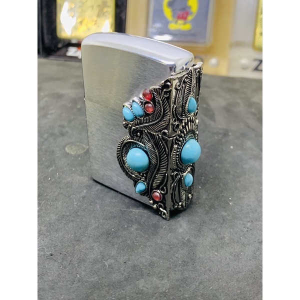 Eblem Cross đá ngọc lam , Lông vũ hợp kim mạ bạc dán Zippo