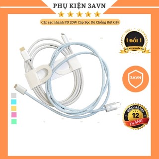 Cáp sạc nhanh PD 20W Cáp Bọc Dù Chống Đứt Gãy Sử Dụng Cho Các Dòng 6/7/8/X/11/12/13 - 3AVN