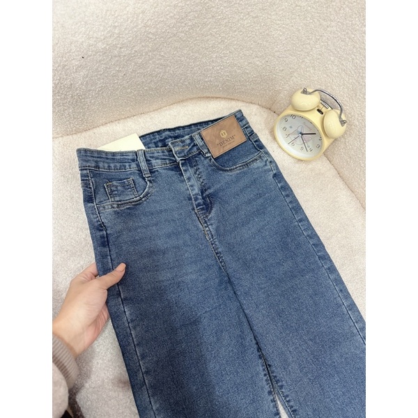 Quần jean ống đứng mác da full gấp, chất bò co giãn,cạp cao hack dáng-Minxy shop