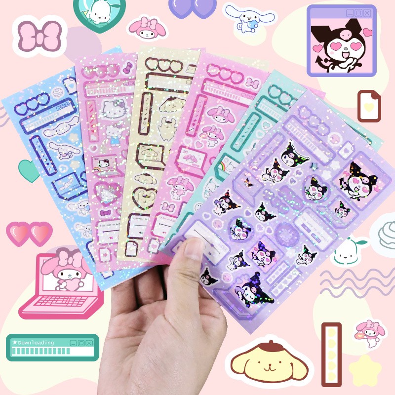Sticker PET Dán Trang Trí Bế Nhãn Nền Trong Hoạt Hình Kuromi Sanrio
