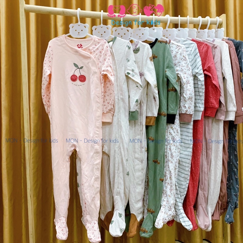 (Chọn mẫu) (Size 2-3 tuổi) Sleepsuit bộ body dài tay liền tất hàng xuất Name.it, Mother.care, Trois moutons cho bé