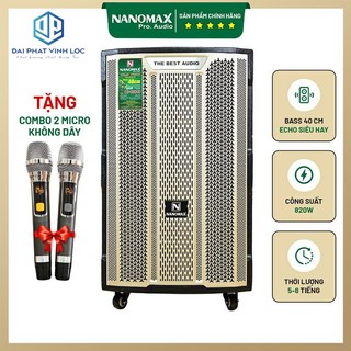 Loa kéo karaoke nanomax k-180 bass 40cm công suất lớn 820w tặng kèm cặp micro cao cấp chính hãng
