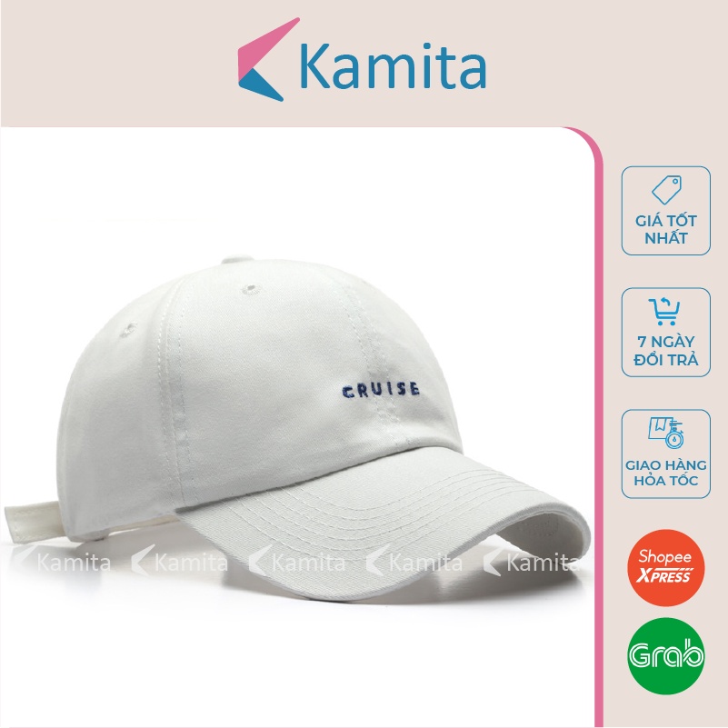 Mũ Lưỡi Trai, Nón Lưỡi Trai KAMITA Thêu Chữ Cruise Nam Nữ Hàn Quốc, Nón Kết Đen Be Đẹp Vải Kaki Cao Cấp Chính Hãng KM15