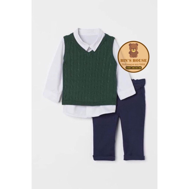 Set sơ mi công tử kèm gile len H&M sz 9/12M, 12/18M