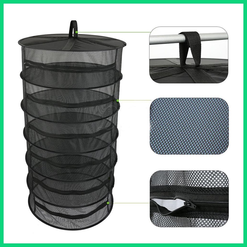 Túi Lưới Phơi Khô Thảo Dược 6 Tầng Có Khóa Kéo Màu Đen