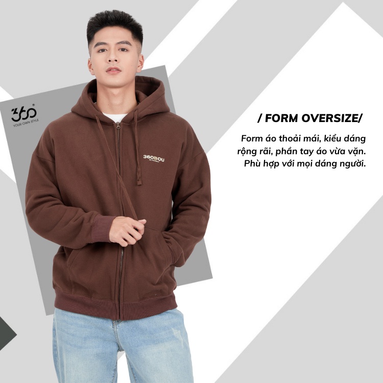 Áo khoác nỉ bông nam hoodie zip thương hiệu thời trang 360Boutique chất liệu dày dặn- KNMOL332